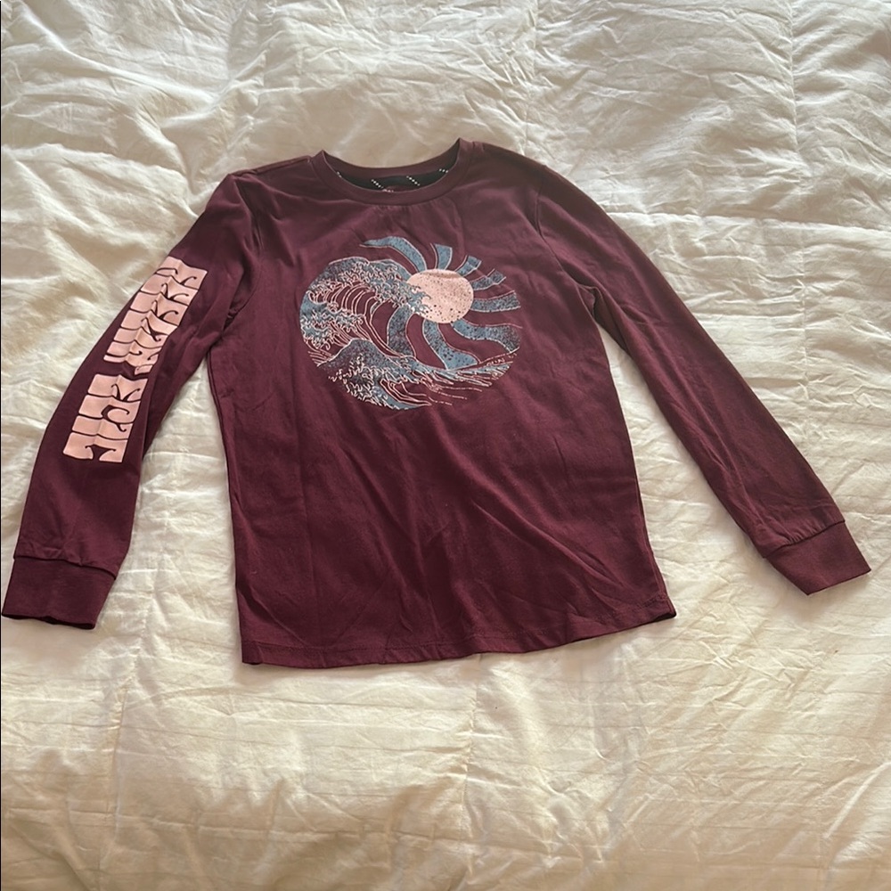 4/$10 Art Class Burgundy Long Sleeve Tee with Graphic Design